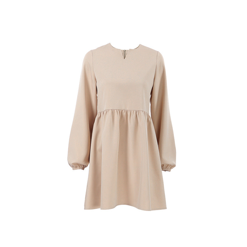 Vestido de moda con escote en V y mangas abullonadas