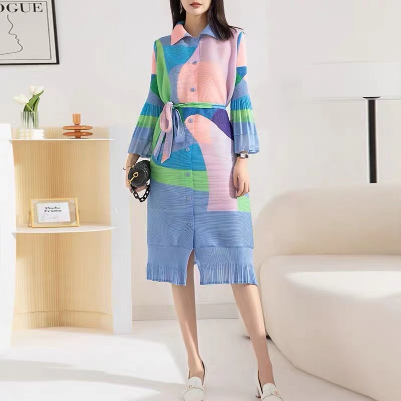 Women's French Retro Pleated Printed Dress