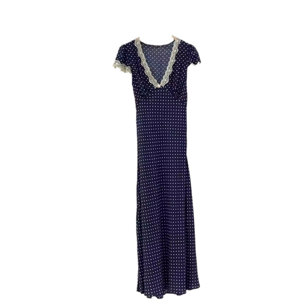 French Lace Polka Dot Dress Women