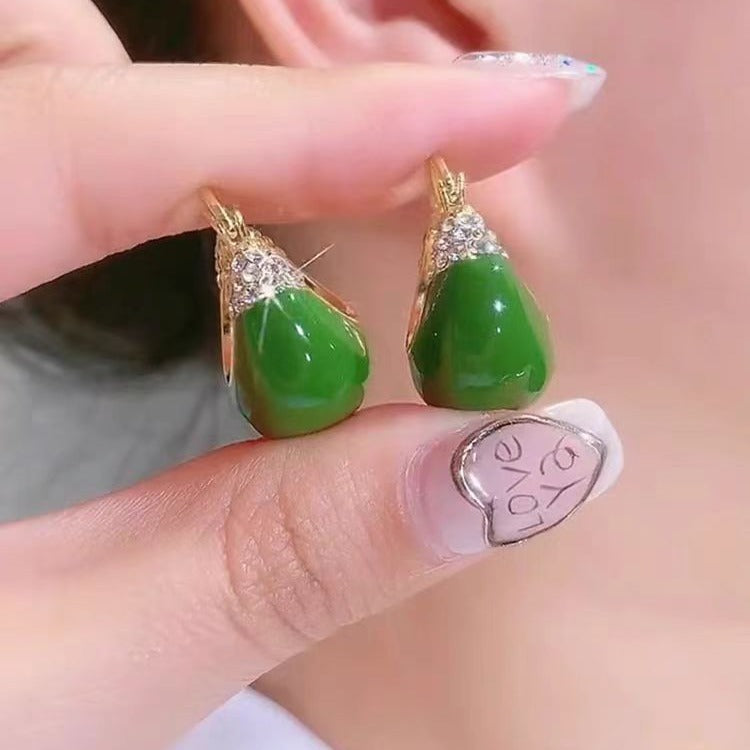 Pendientes altos y elegantes de diamantes de imitación con gotas de aceite en rojo y verde de High Sense