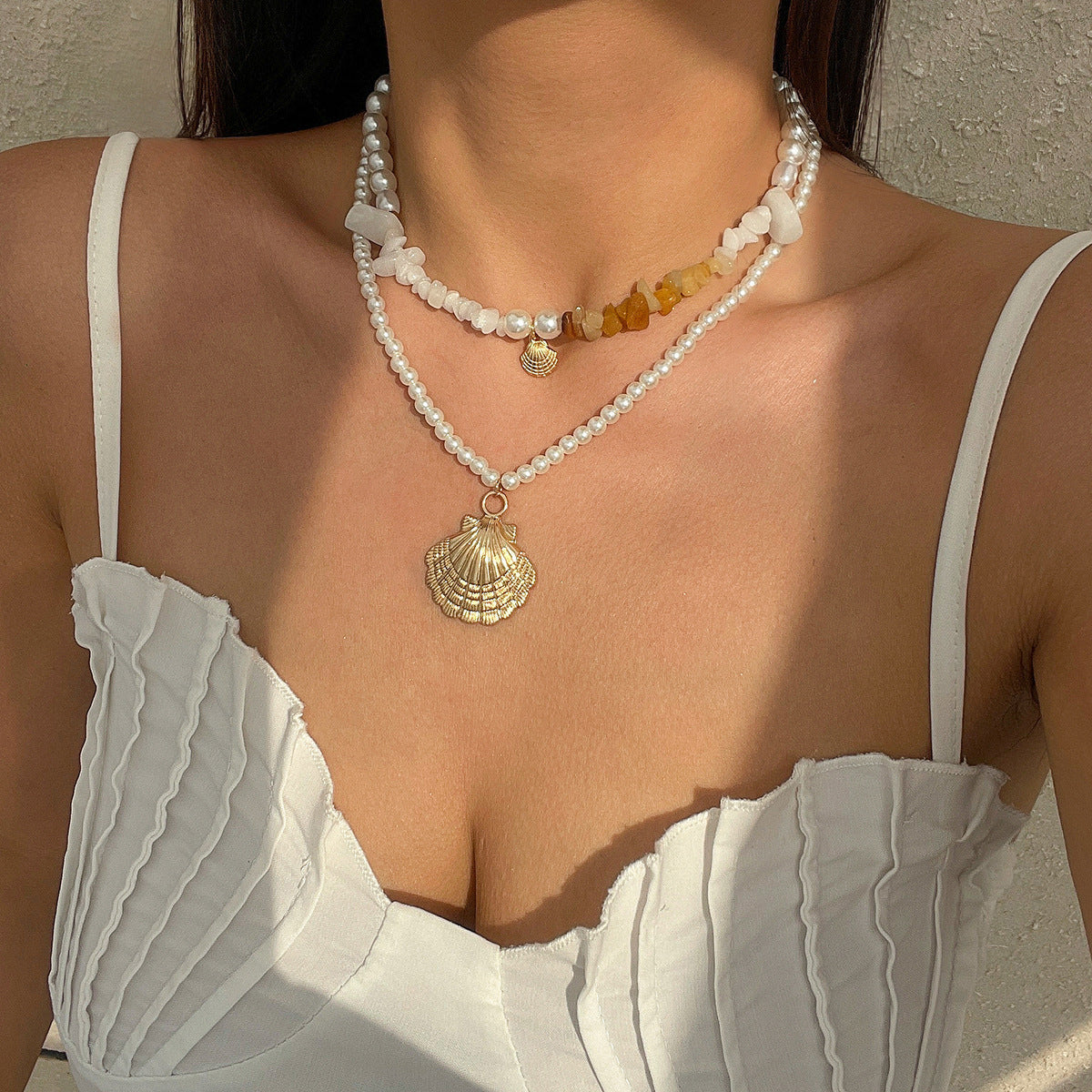 Collar vintage de cuentas de concha estilo océano