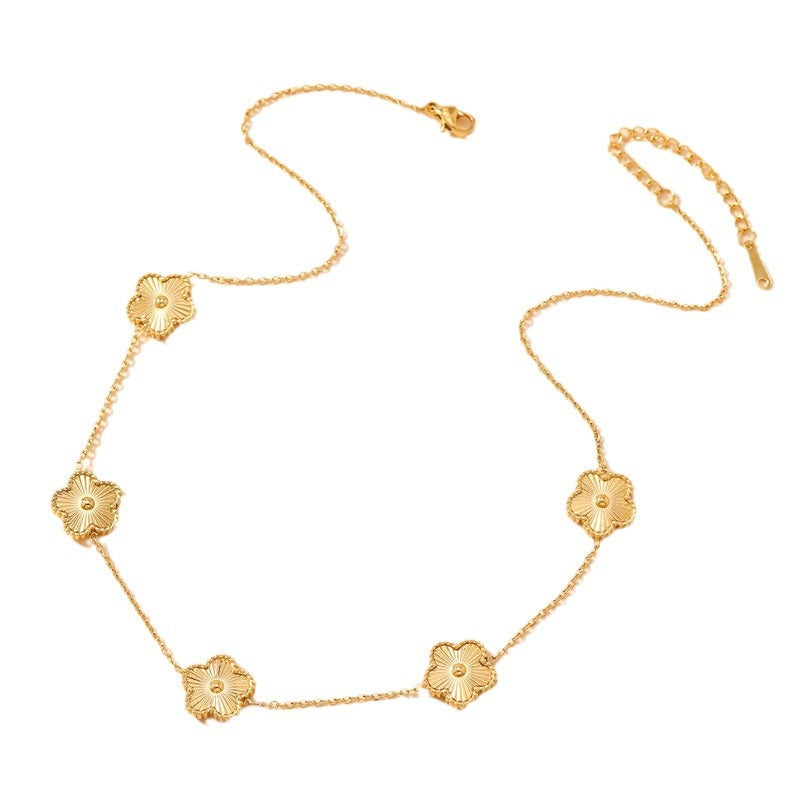 Collier en acier titane pour femme, fleur simple à cinq feuilles