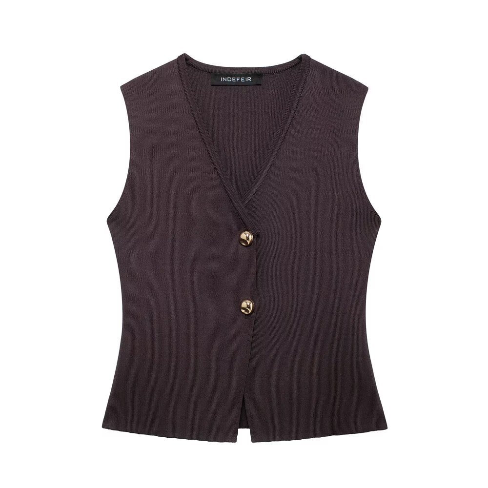 European And American Style Button Knitted Vest Skirt