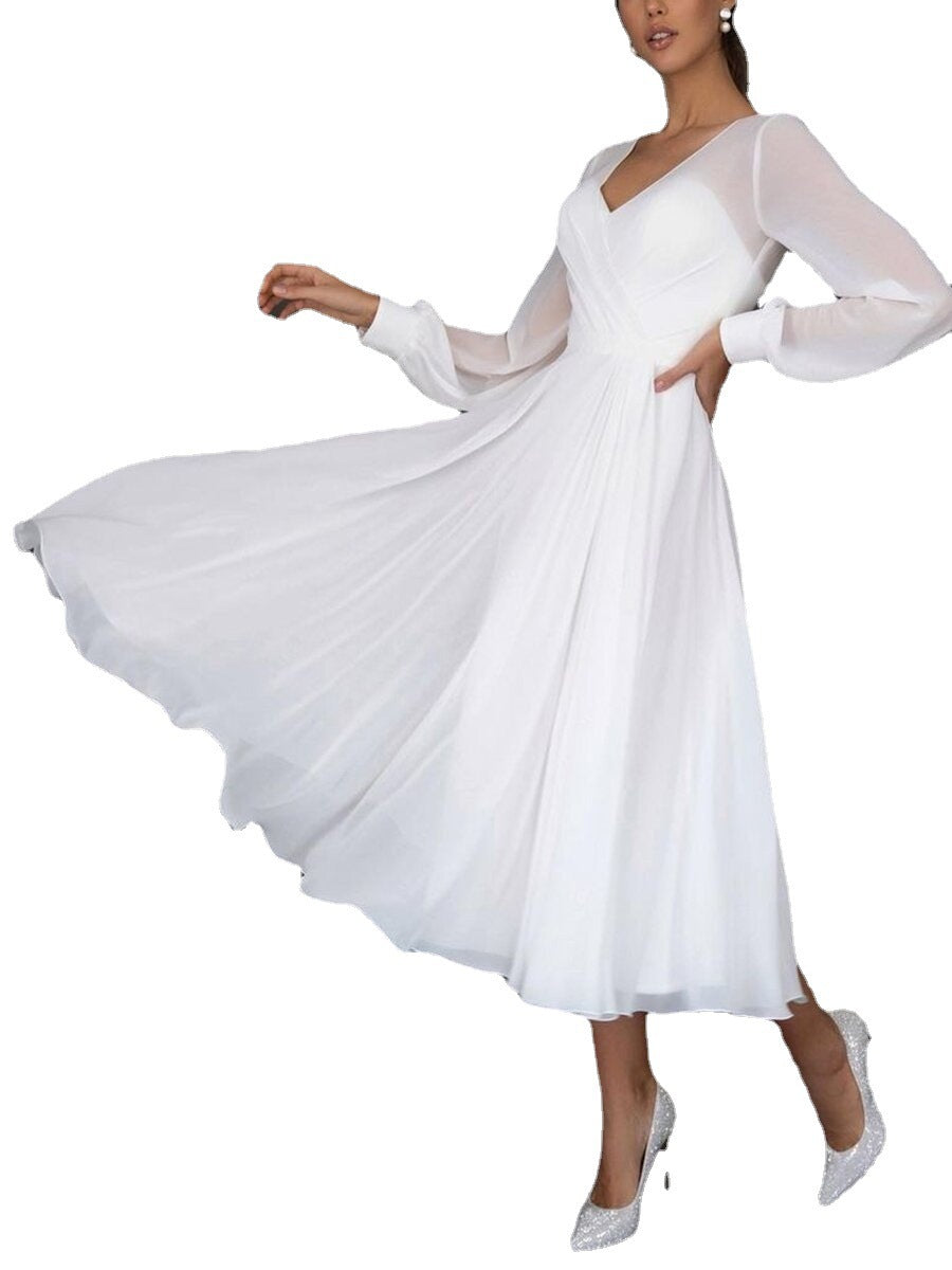 Robe trapèze en mousseline de soie à manches longues