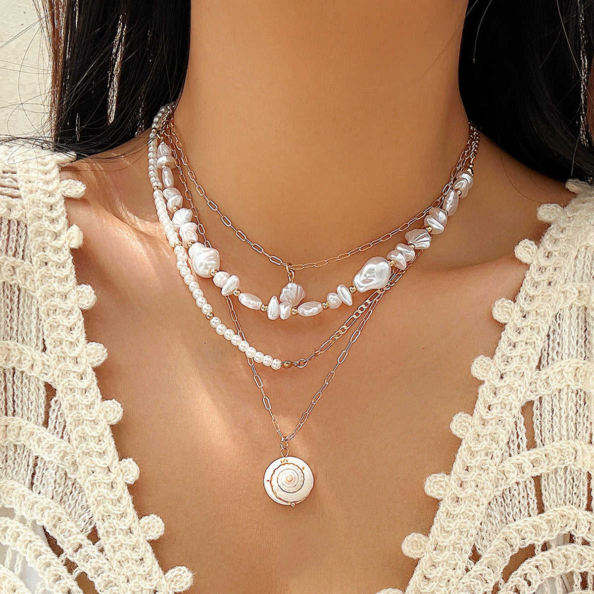 Collar vintage de cuentas de concha estilo océano