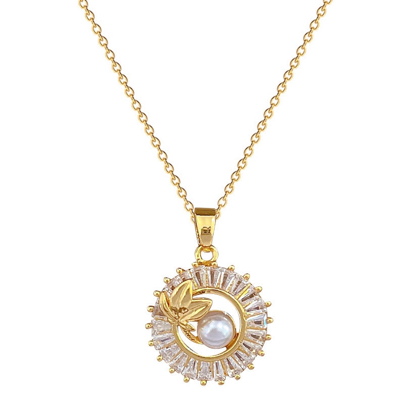 Joyería de moda, conjunto de collar y pendientes de hojas con anillo redondo personalizado de diamantes llenos cuadrados