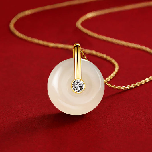 Collier en argent et jade Hetian pour femme, pendentif rond en argent sterling 925