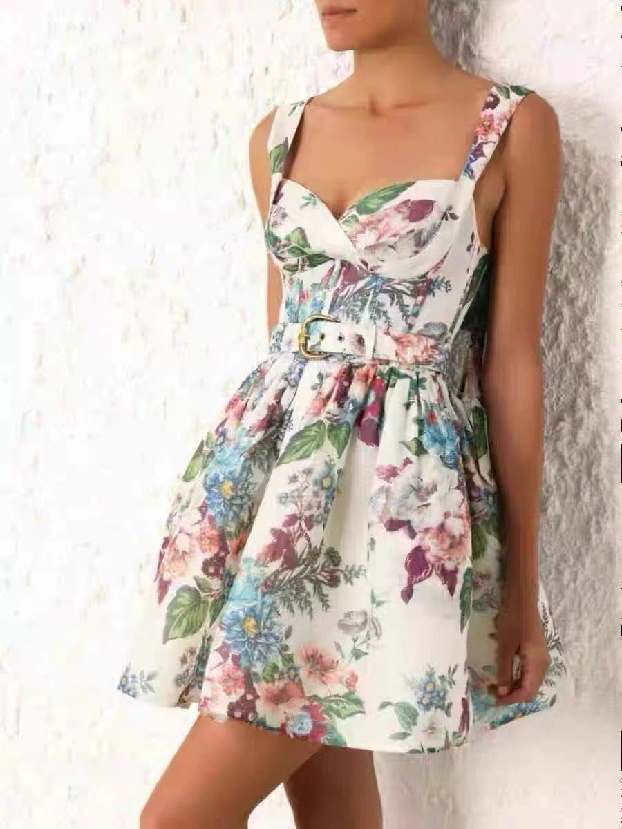 Vestido de tirantes con estampado floral y corte francés para mujer