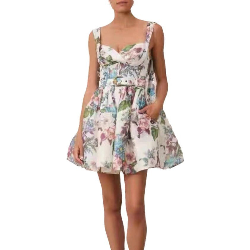 Vestido de tirantes con estampado floral y corte francés para mujer