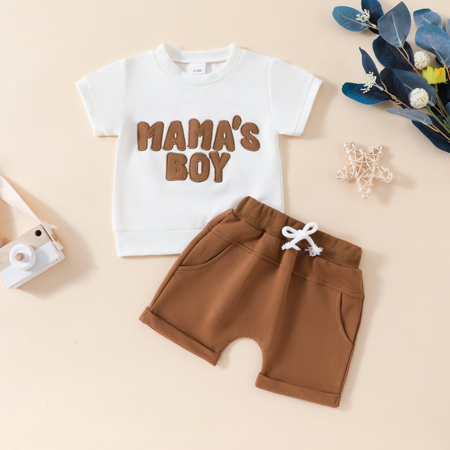 Pantalones cortos de manga corta con estampado de letras para niños y niñas