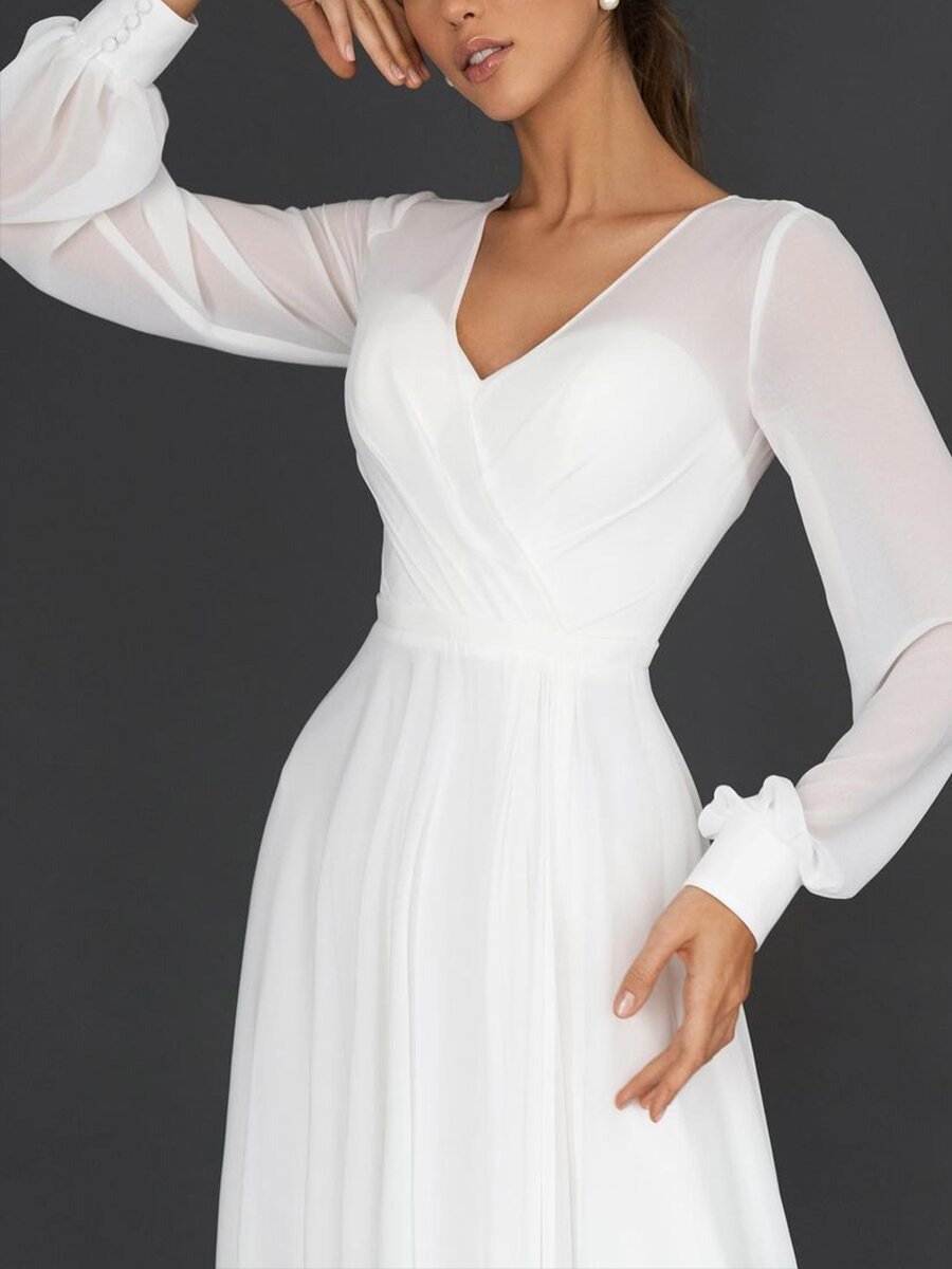 Robe trapèze en mousseline de soie à manches longues