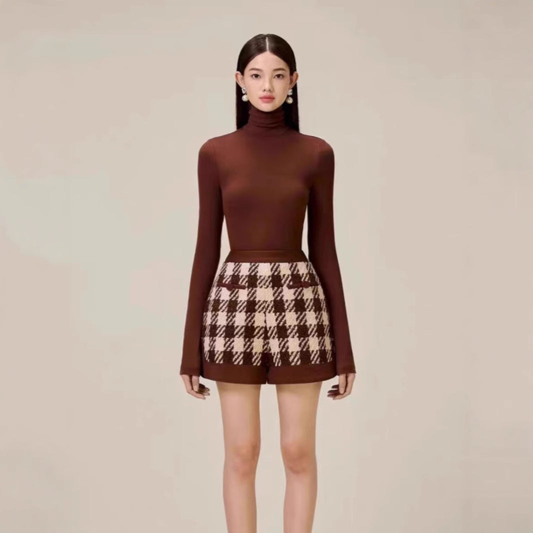 Manteau cape et short en laine pied-de-poule
