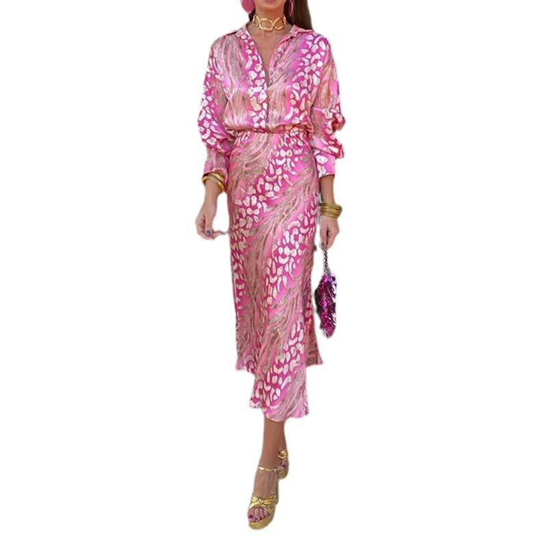 Ensemble chemise élégante à manches longues et jupe taille haute pour femme