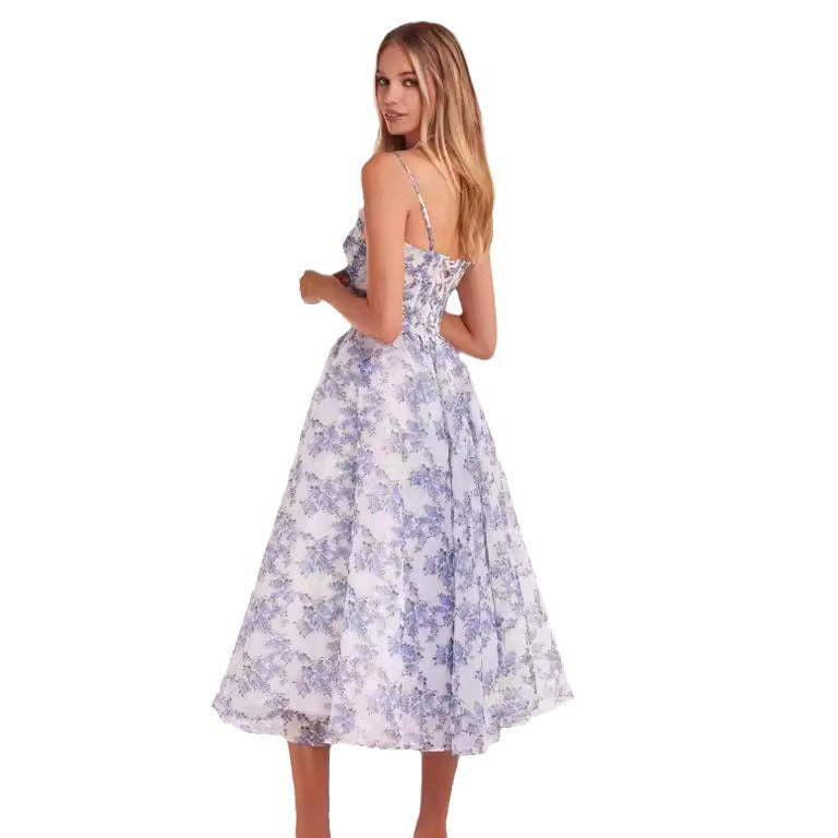 Robe longue en organza à épaules dénudées