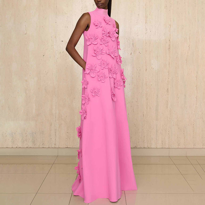 Vestido elegante de mujer con flores en 3D