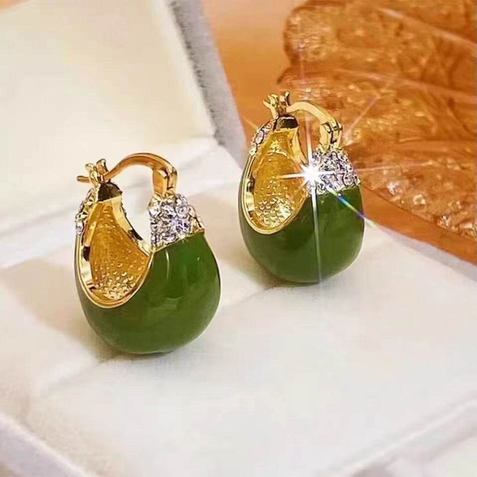 Pendientes altos y elegantes de diamantes de imitación con gotas de aceite en rojo y verde de High Sense