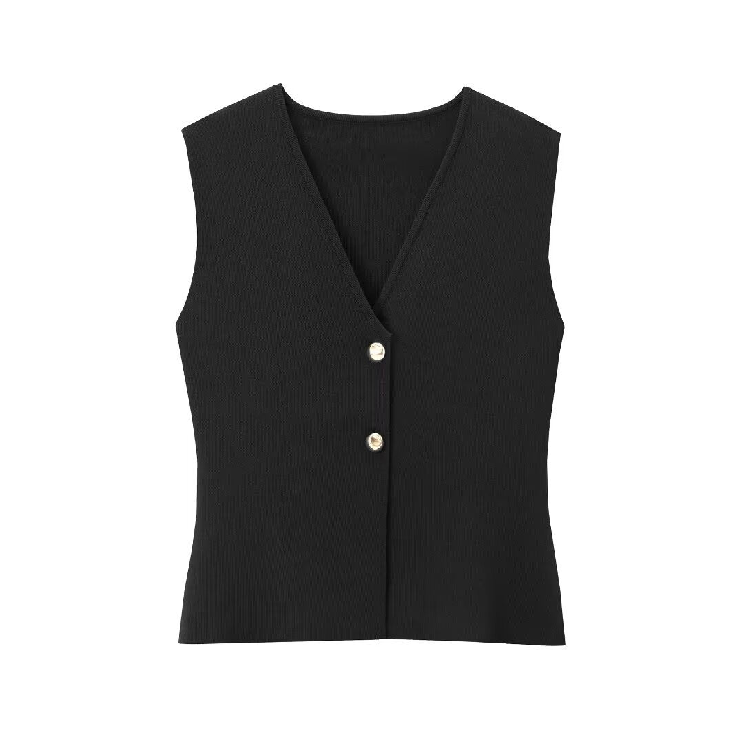 European And American Style Button Knitted Vest Skirt