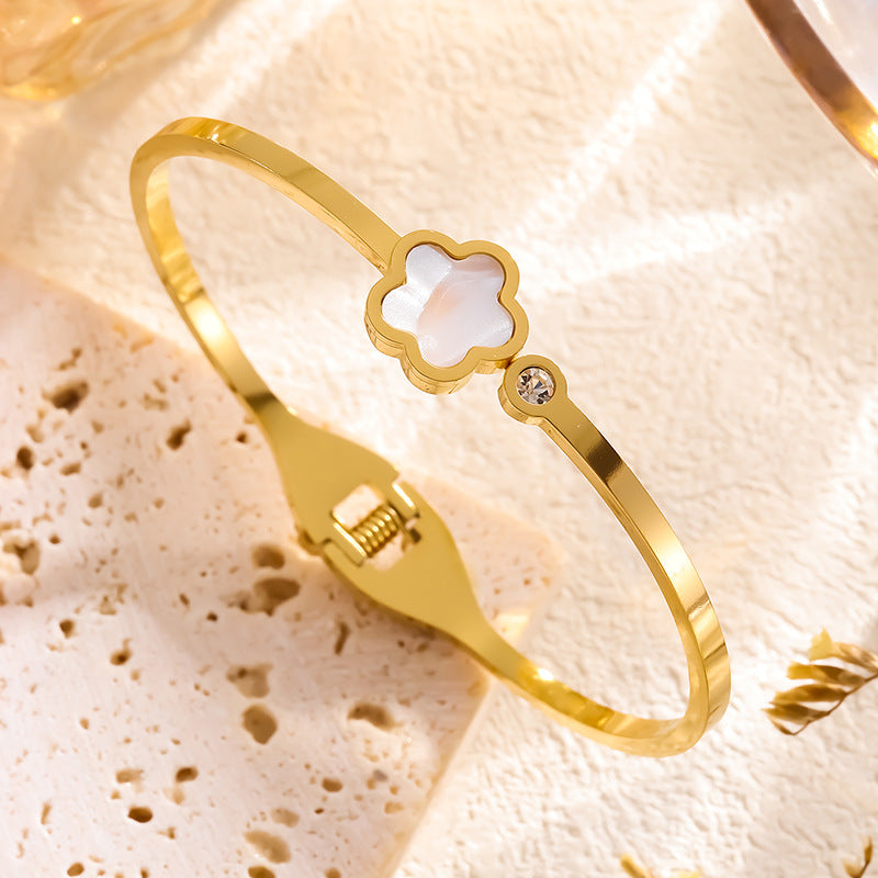 Bracelet panthère en acier titane à cinq feuilles et fleurs
