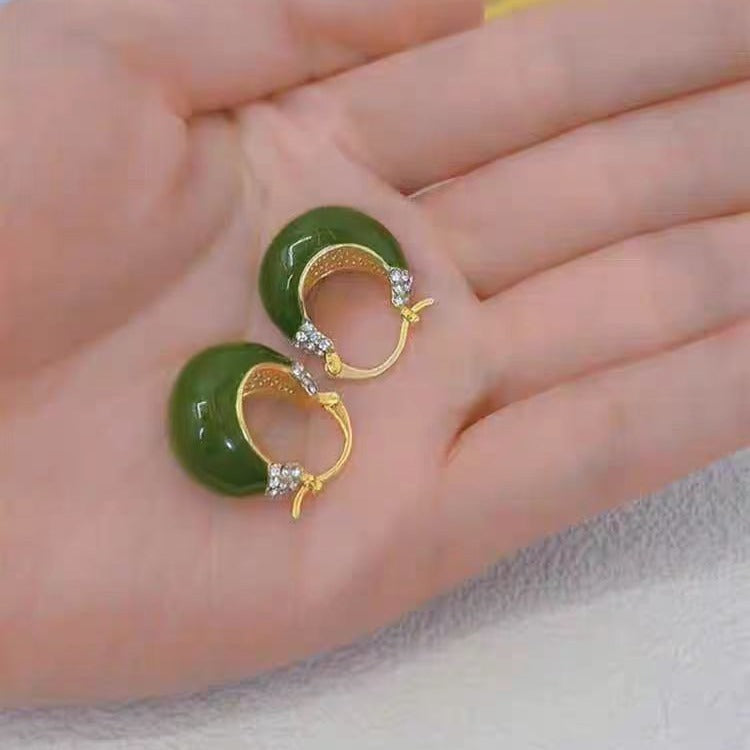Pendientes altos y elegantes de diamantes de imitación con gotas de aceite en rojo y verde de High Sense
