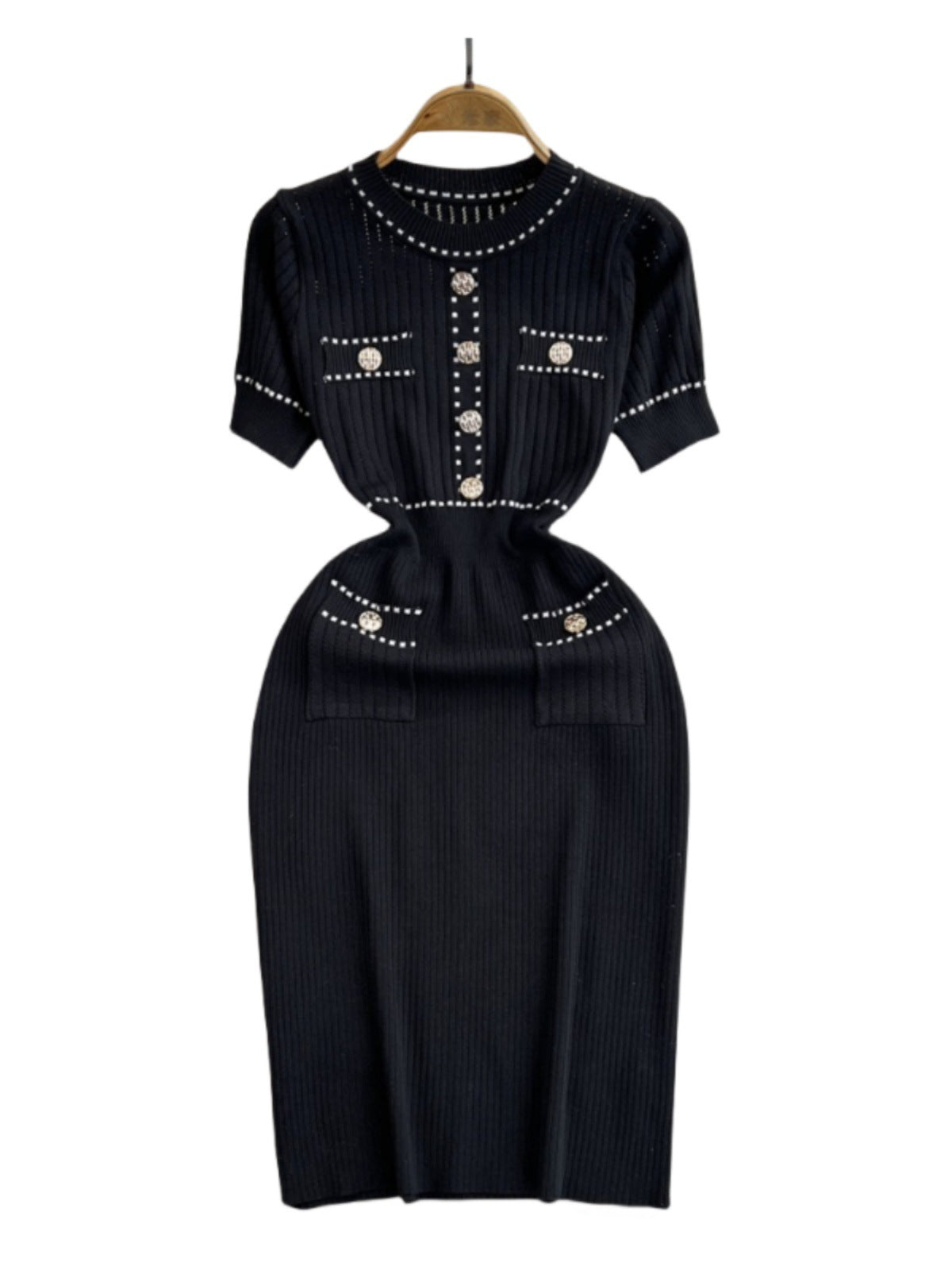 Robe mi-longue amincissante taille haute style français