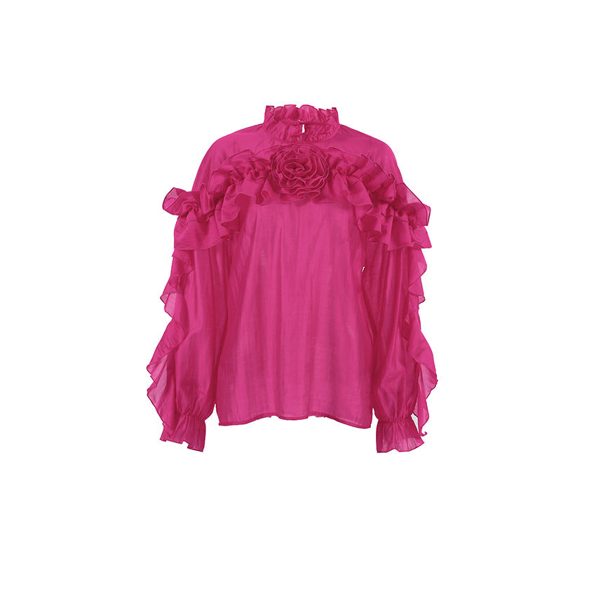 Chemise Tencel à col montant et volants gracieux