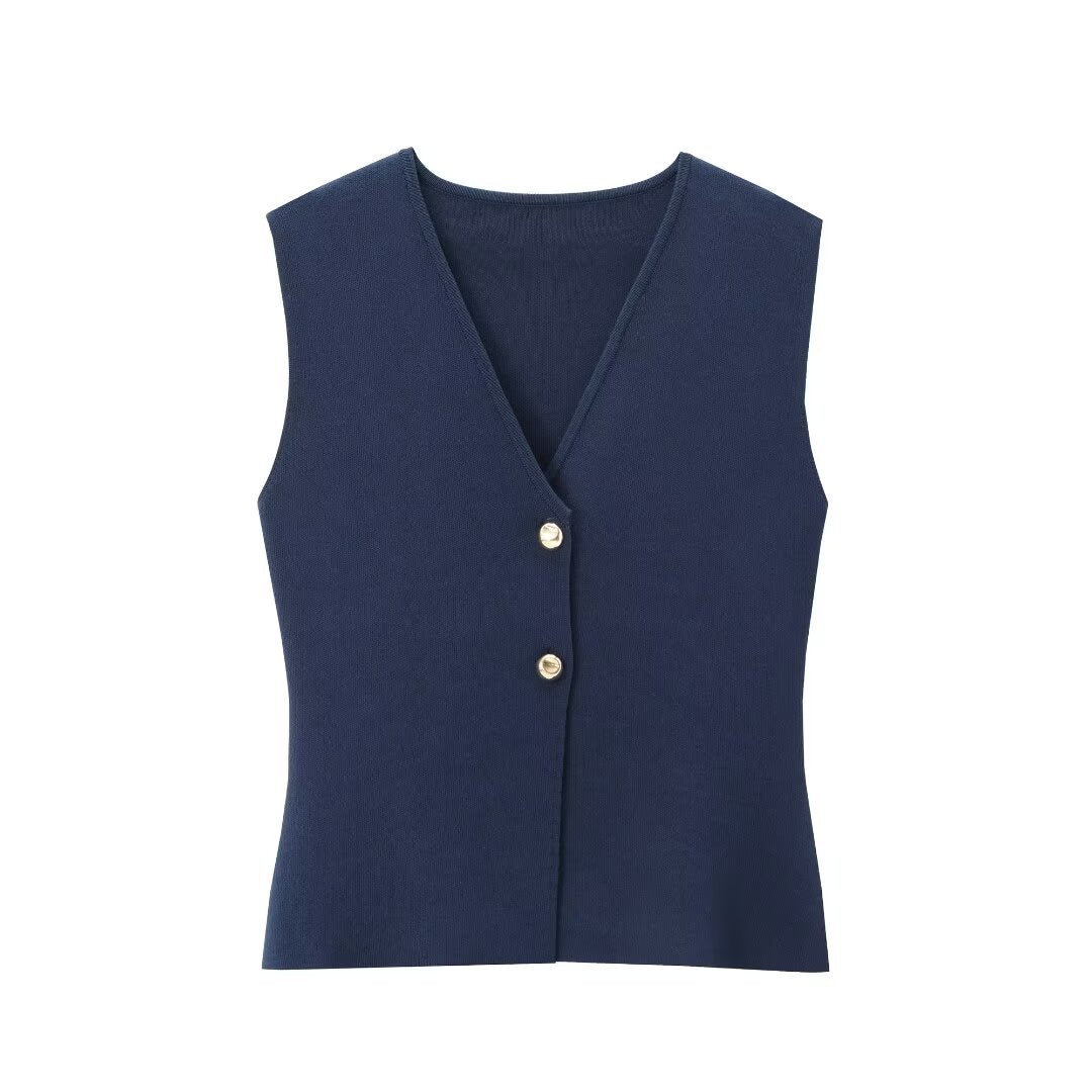 European And American Style Button Knitted Vest Skirt