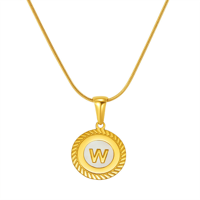 Fashion 26 English Letter Pendant 18K Titanium Steel Shell Letter Necklace