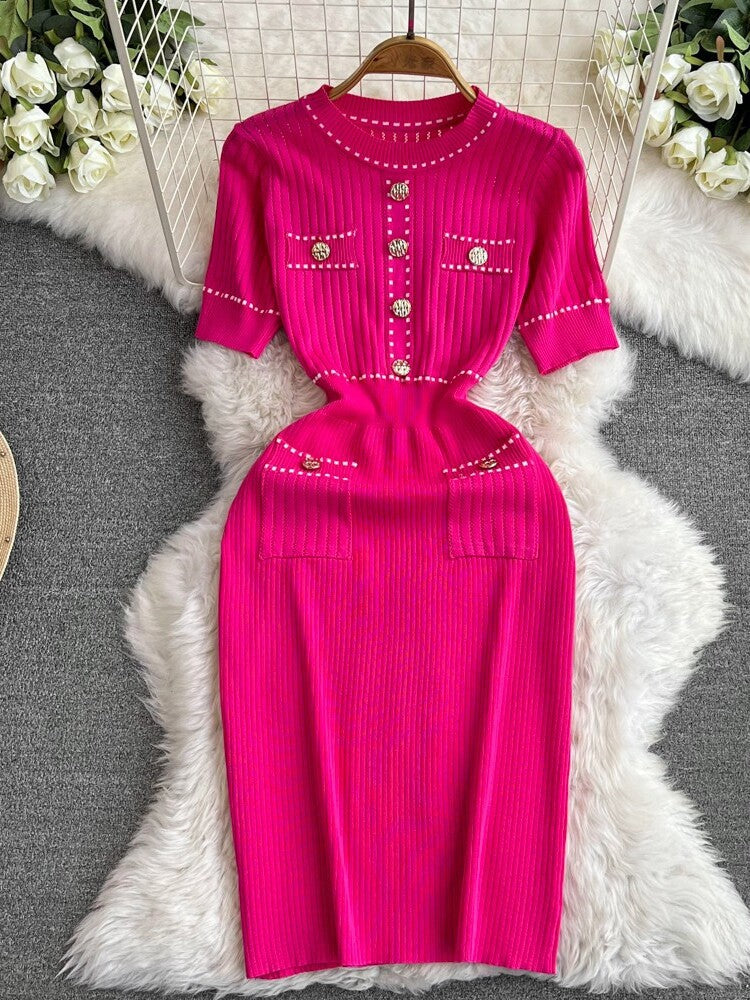 Robe mi-longue amincissante taille haute style français