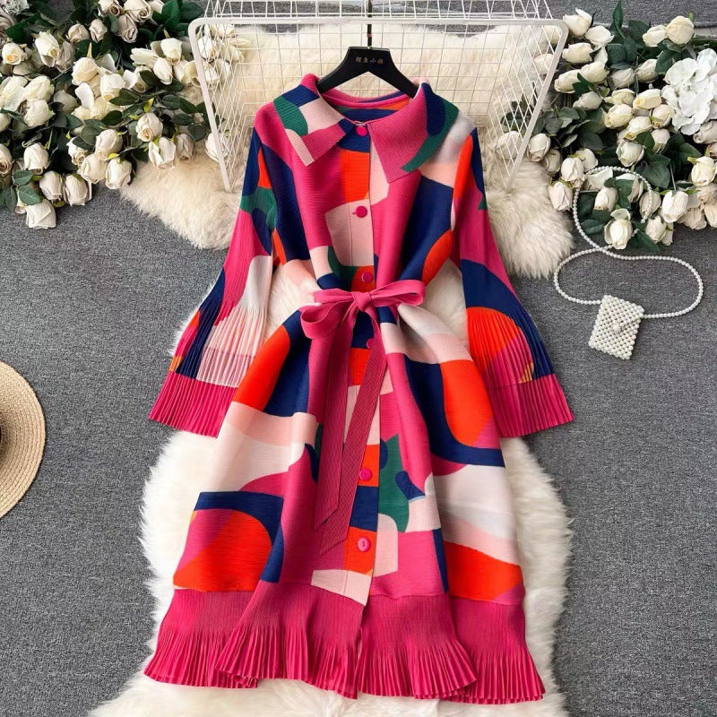 Women's French Retro Pleated Printed Dress