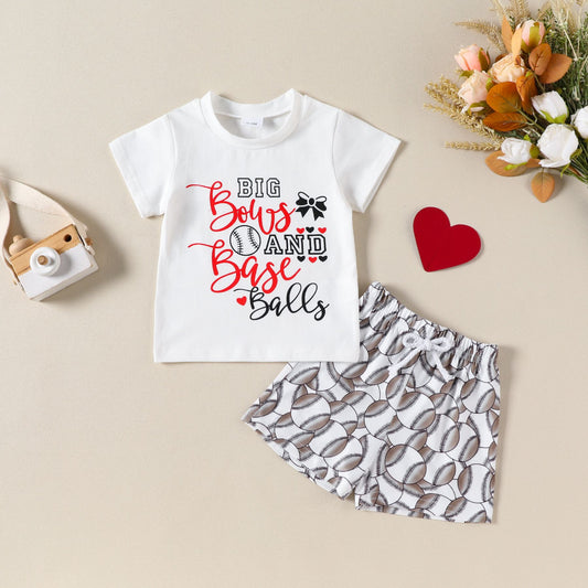 Conjunto de dos piezas de manga corta con estampado de letras para niños pequeños