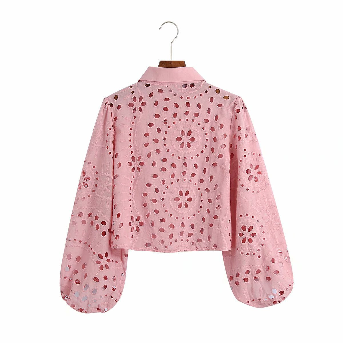 Chemise à manches longues brodée creuse pour femme