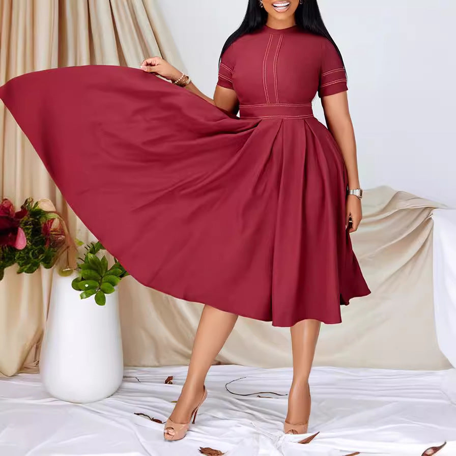 Vestido elegante de corte A con volantes y costuras para mujer