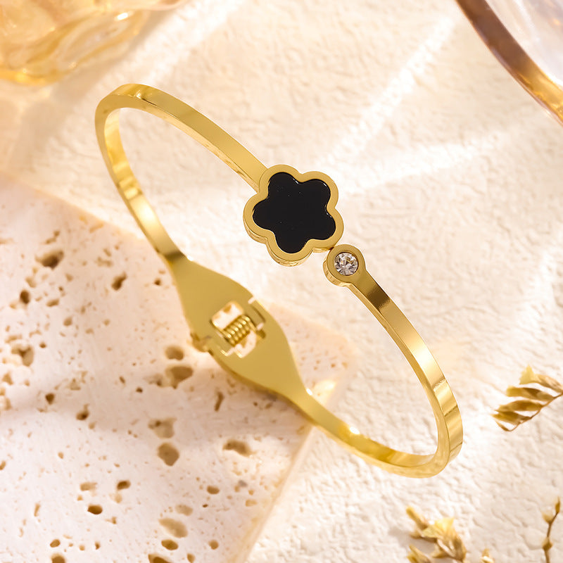 Bracelet panthère en acier titane à cinq feuilles et fleurs