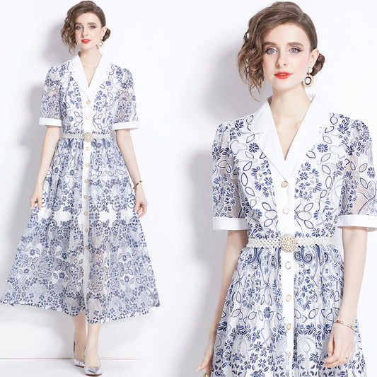 Robe brodée creuse en maille rétro de haute qualité