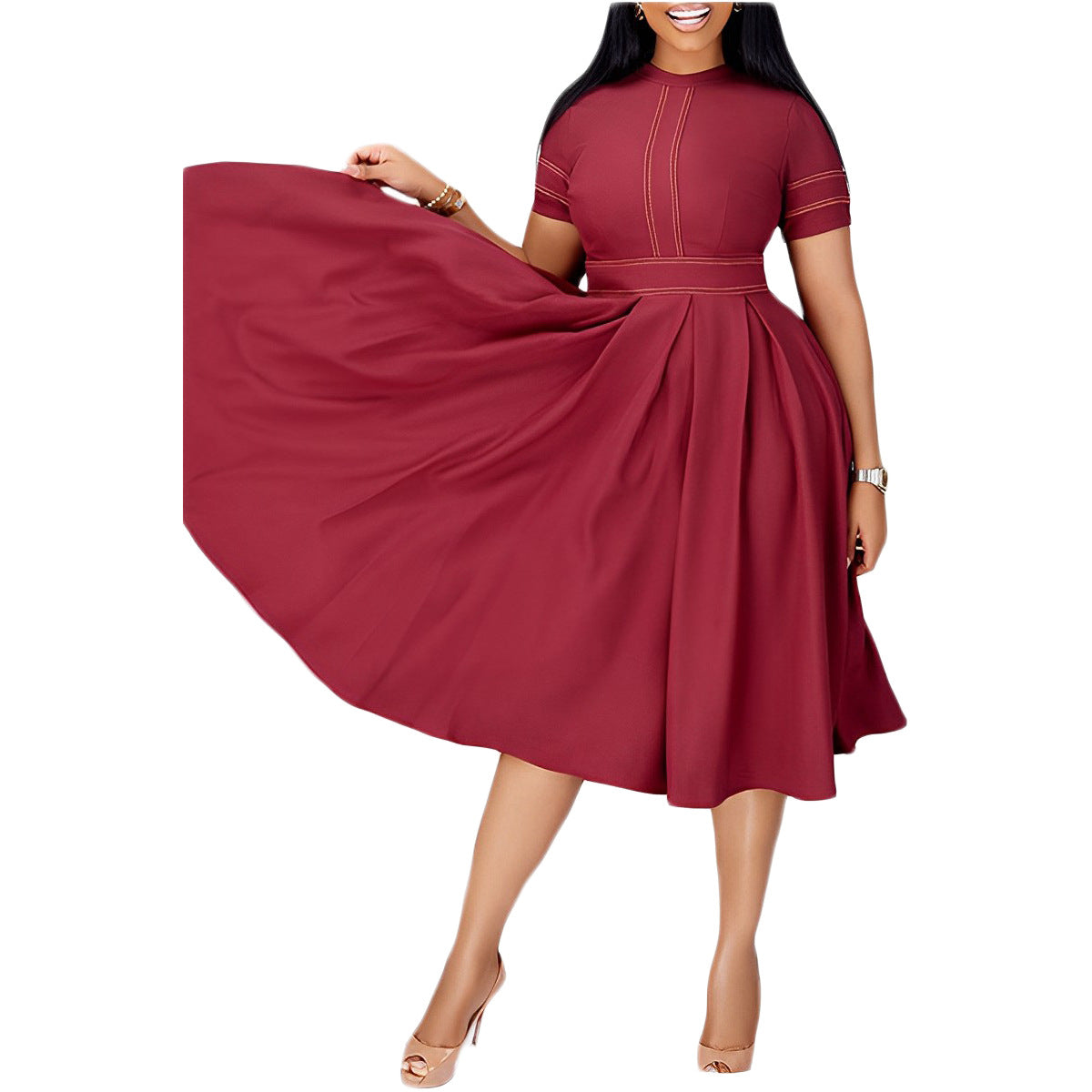 Vestido elegante de corte A con volantes y costuras para mujer