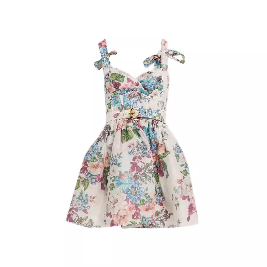 Vestido de tirantes con estampado floral y corte francés para mujer