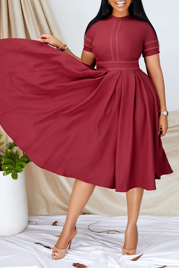 Vestido elegante de corte A con volantes y costuras para mujer
