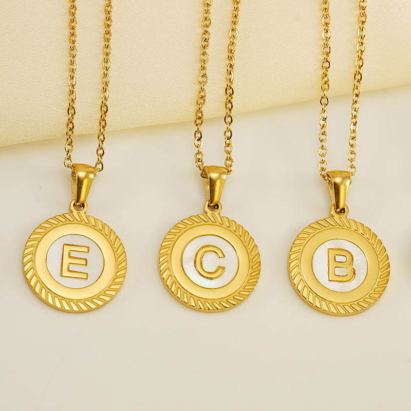 Fashion 26 English Letter Pendant 18K Titanium Steel Shell Letter Necklace
