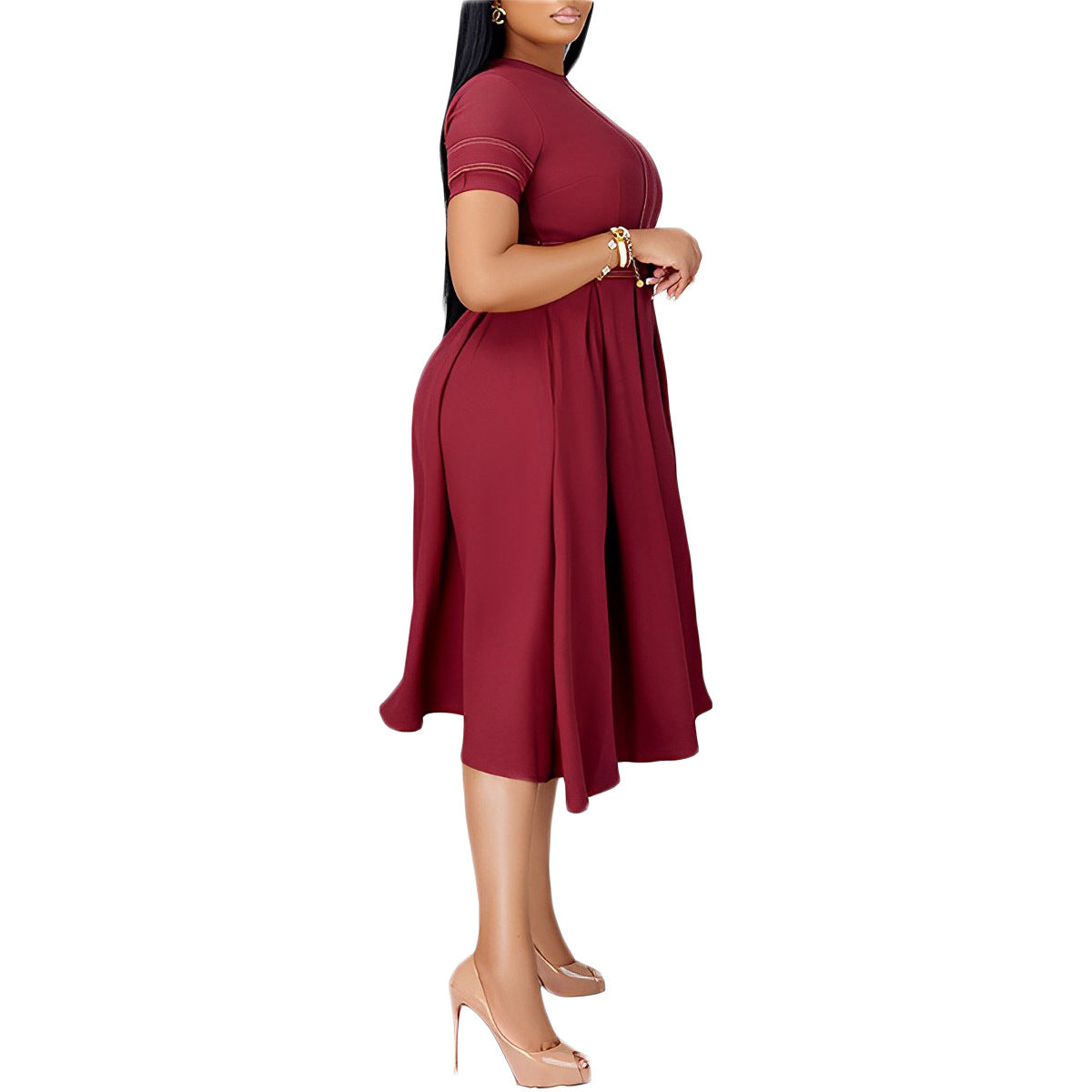 Vestido elegante de corte A con volantes y costuras para mujer