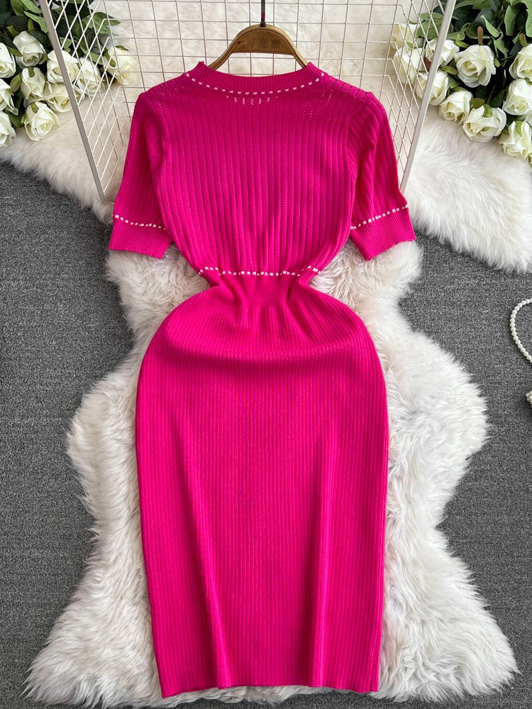Robe mi-longue amincissante taille haute style français
