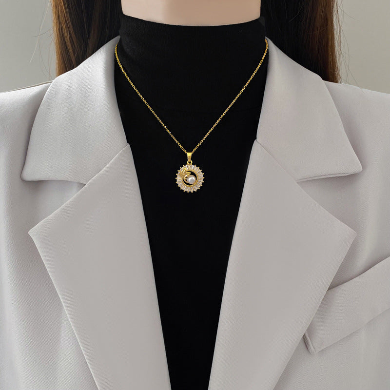 Joyería de moda, conjunto de collar y pendientes de hojas con anillo redondo personalizado de diamantes llenos cuadrados