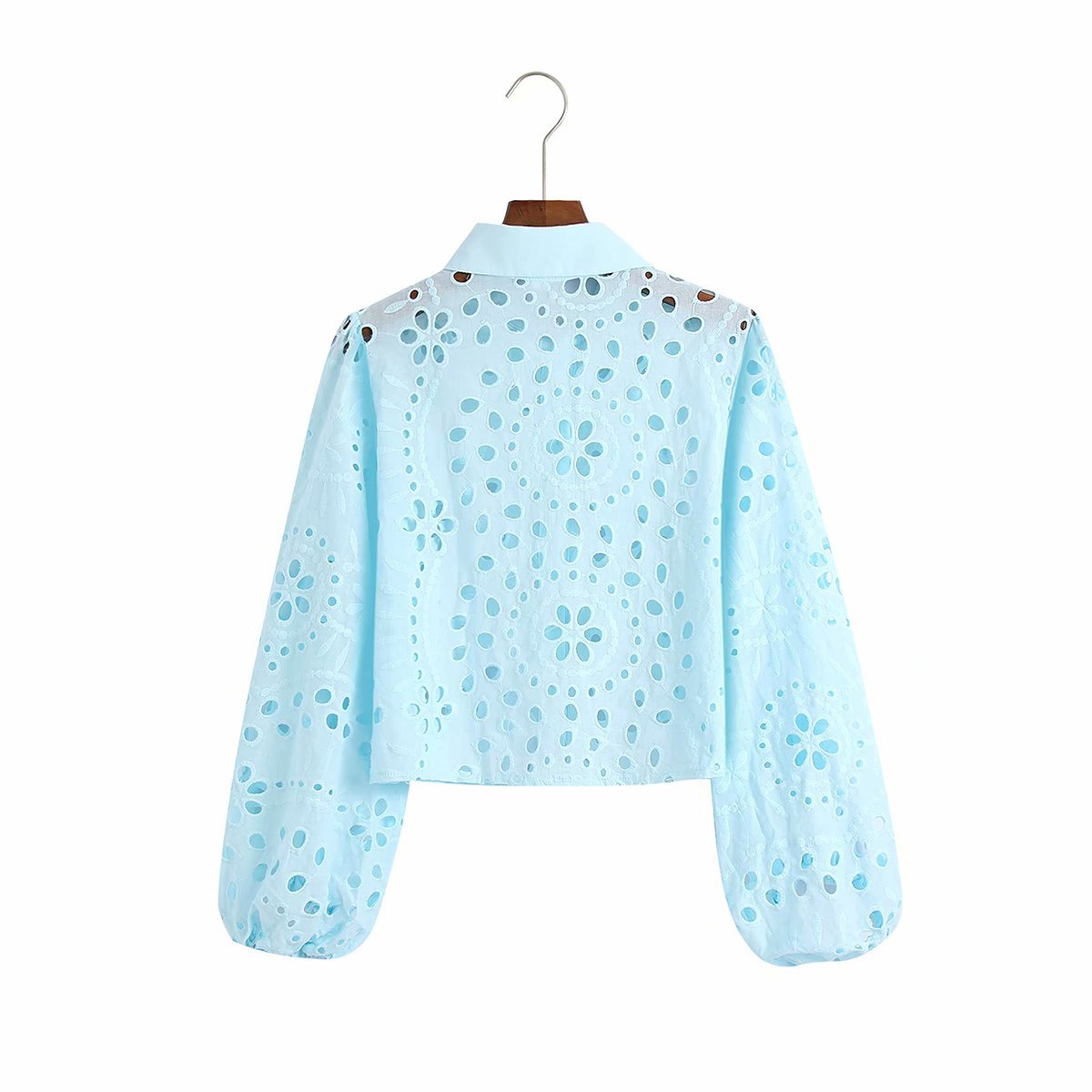 Chemise à manches longues brodée creuse pour femme