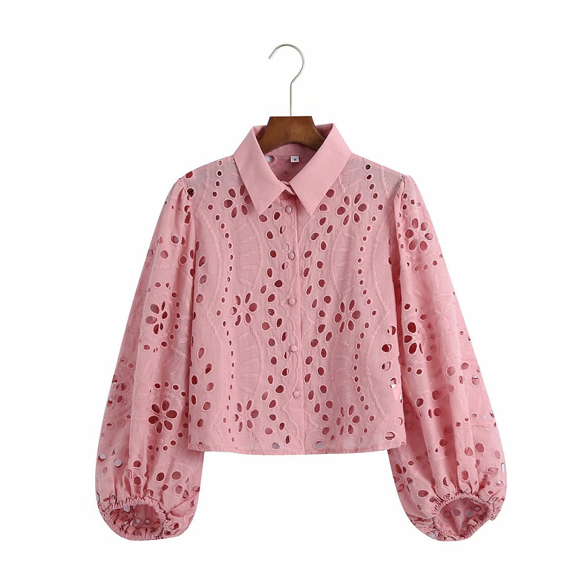 Chemise à manches longues brodée creuse pour femme
