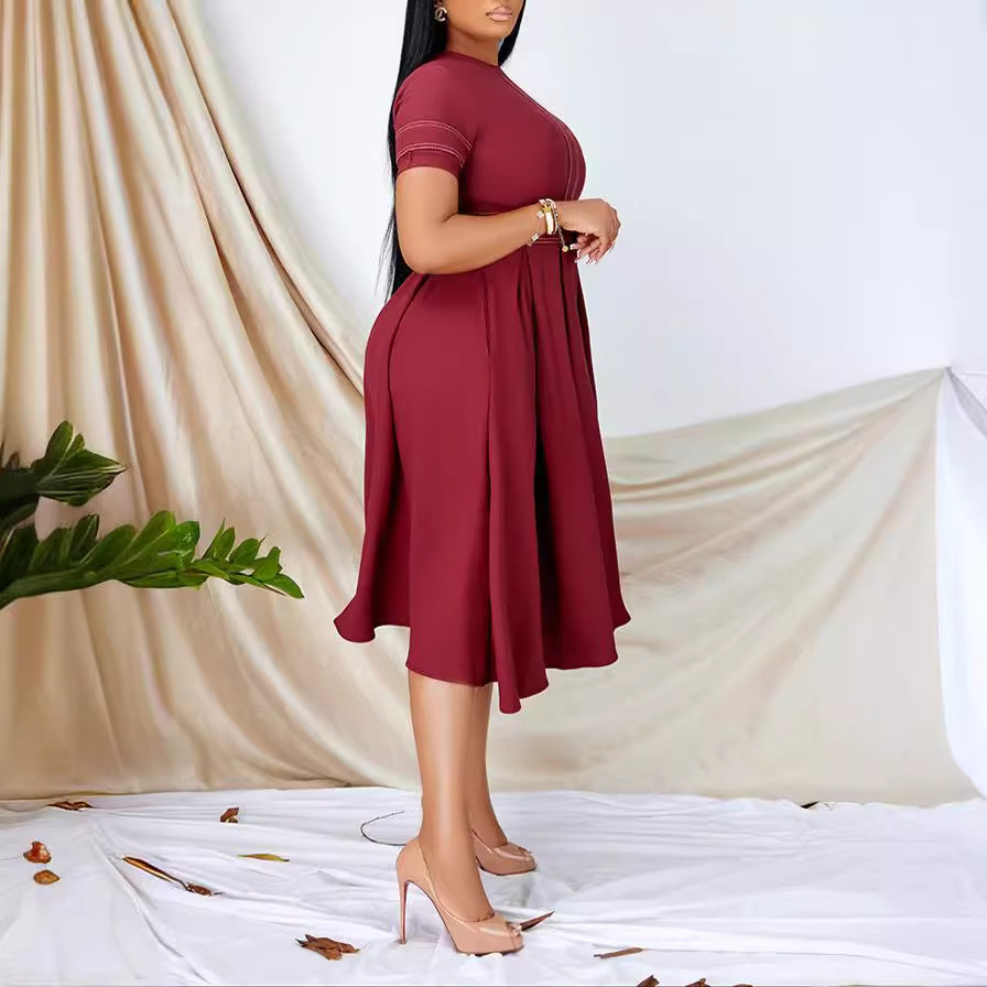 Vestido elegante de corte A con volantes y costuras para mujer