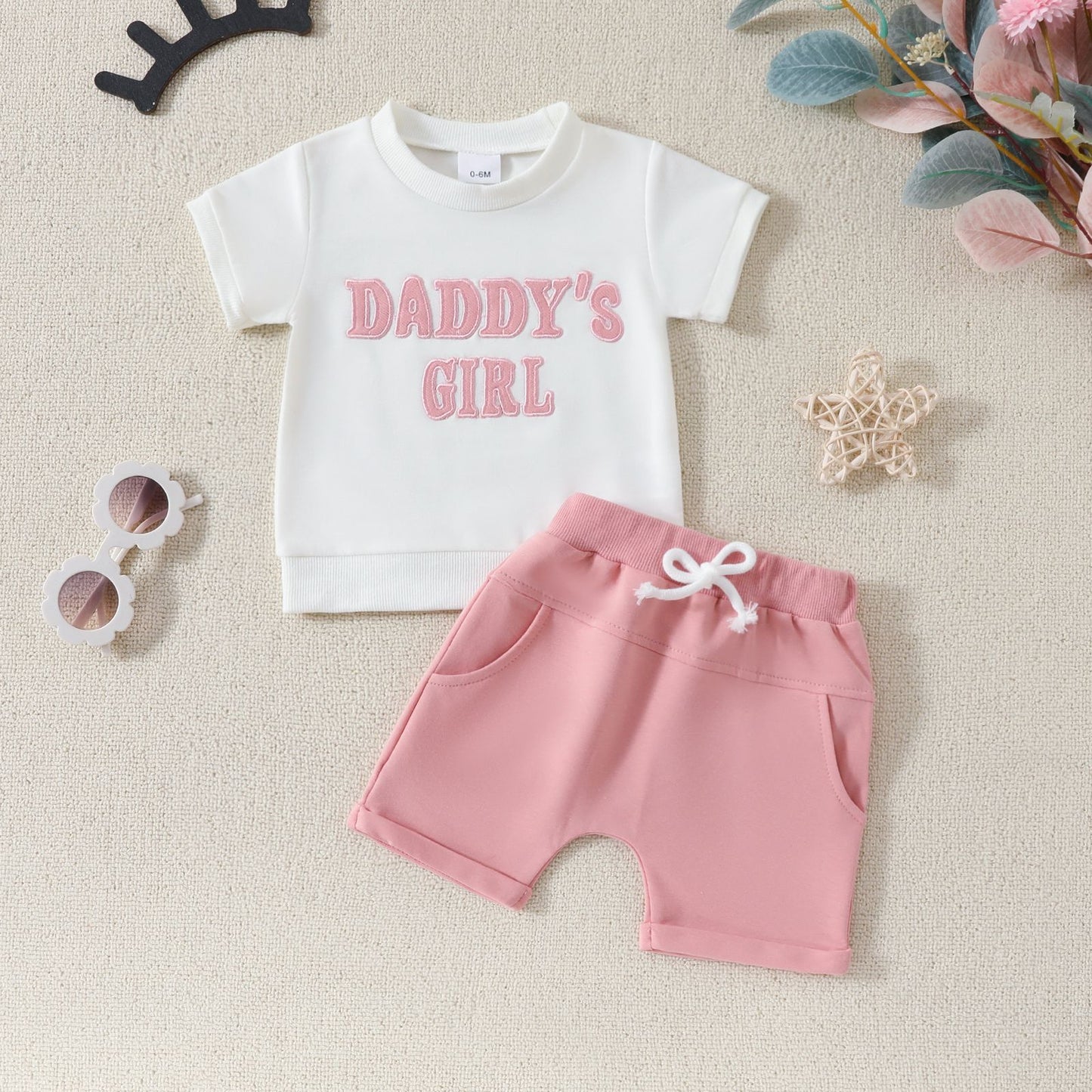 Pantalones cortos de manga corta con estampado de letras para niños y niñas