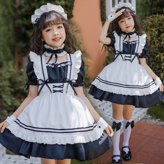Costume de soubrette noire pour fille, jolie robe lolita
