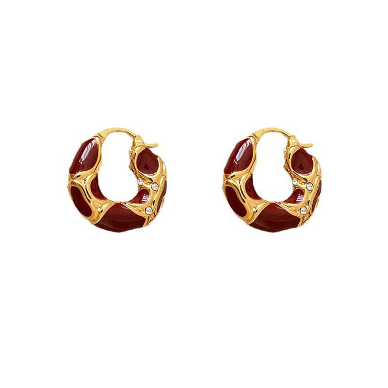 Boucles d'oreilles créoles tendance en métal plaqué or pour femme, bijoux tendance, couleur émail, texture métallique, boucles d'oreilles tendance, cadeaux créatifs