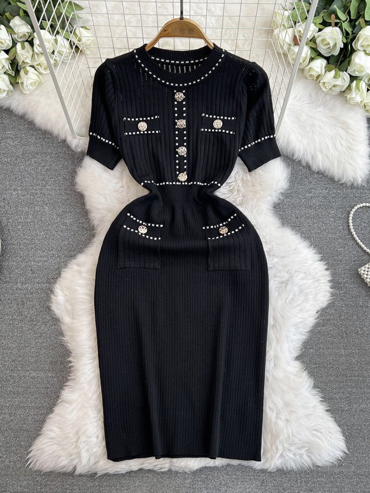 Robe mi-longue amincissante taille haute style français