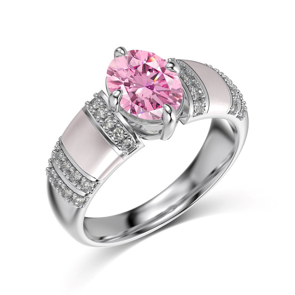 Anillo de moda con incrustaciones de circonitas redondas y fritillaria ovalada de plata de ley S925