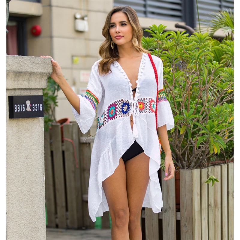 Women's Fashion Cardigan Hand Crochet Stitching Beach Cover-up Sun Protection Clothing